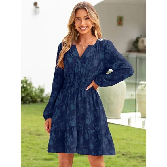 Womens Long Sleeve Mini Dress Casual A Line Flowy Loose Vacation Party  Babydoll - greenwatershopping.com